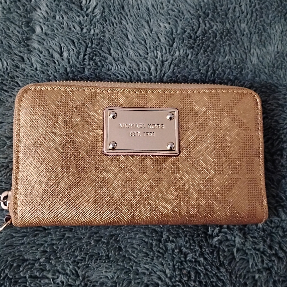 MICHAEL KORS Gold Genuine Leather Logo Wallet Women's